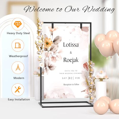 50H" Wedding Welcome Sign Stand with 8 Pair Satin Ribbon & 2 Leather Strap - color: Black
