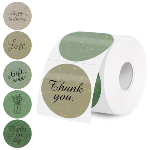 2''Holographic Thermal Label,Round Self-Adhesive Direct Thermal Label,for DIY Logo Design,Name Tag (300/Roll Sage Green) - color: Sage Green Starry Sky, size: 2 inches
