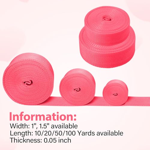 Polypropylene Webbing 1 Inch 1.5 Inch Nylon Webbing Straps Poly Strapping - color: Bright Pink, size: 1.5 inch x 20 yards
