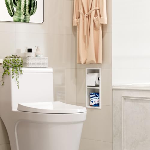 Qeke Recessed Toilet Paper Holder, Dual Rolls Tissue Toilet Holder, White - color: Matte White