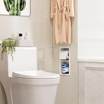 Qeke Recessed Toilet Paper Holder, Dual Rolls Tissue Toilet Holder, White - color: Matte White