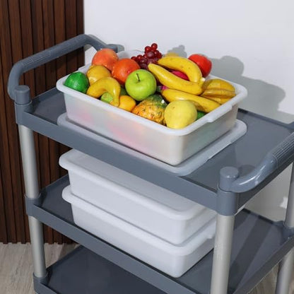 13 Liters Utility Tote Box with Lid, Commercial Bus Tubs, 3-Pack
