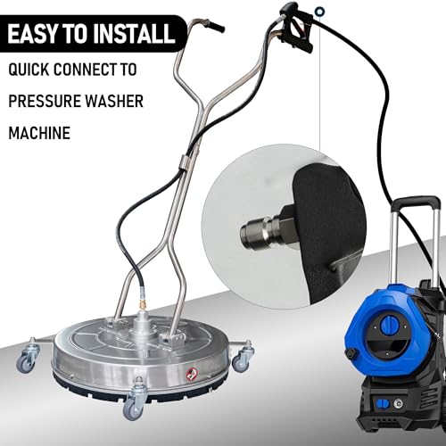Hourleey 30" Pressure Washer Surface Cleaner with Dual Handles, Stainless Steel Surface Cleaner with 4 Wheels for Driveways, Pathway, Sidewalks, Patios, Decks, 4500 PSI with 3/8" Quick Connector Kit - size: 30 Inch
