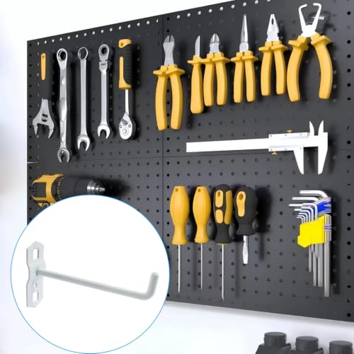 Heavy Duty Steel 4 inch pegboard Hooks for 3/8" Square Hole 1.5" Spaced Pegboards - Garage Wall Organizer Tool Storage Set, White, 4 Pack - color: White