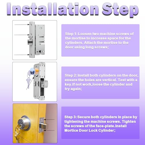 2Pcs Brass Mortise Door Cylinder Locks Keyed Alike with 4 SC Keyway Keys - size: 1 1/4 inch