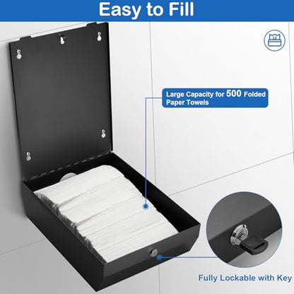 Pollock Paper Towel Dispenser Wall Mount,Stainless Steel,Matte Black - color: Black