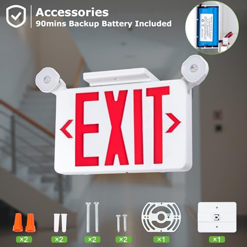 Gruenlich Exit Sign with Emergency Light, Battery Backup, 12 Pack - size: 12 Pack