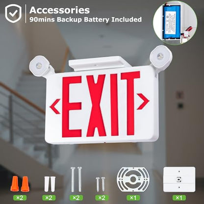 Gruenlich Exit Sign with Emergency Light, Battery Backup, 12 Pack - size: 12 Pack