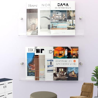 2 Pack Clear Acrylic Magazine Holder, Wall Mount Hanging Bookshelf Literature Storage Rack, Brochure File Display Shelf for Waiting Room, Living Room, Office, Home - size: Clear & 17 Inch