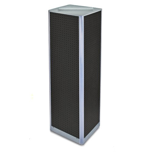 Azar Displays 700405-BLK Four-Sided Pegboard Tower Floor Display On Revolving Base. Panel Size: 16"W X 60"H, Black