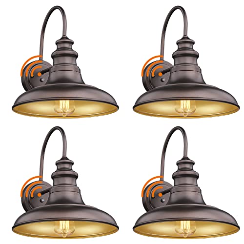 Dusk to Dawn Sensor Outdoor Barn Light Fixture Outdoor Wall Sconce Farmhouse Wall Mount Lights Exterior Light Fixture Bronze Finish Industrial Wall Lantern for Porch, Entryways, 4 Pack - color: Oil-Rubbed Bronze, size: 03-DDRZ004-4PACK(Dusk to Dawn)