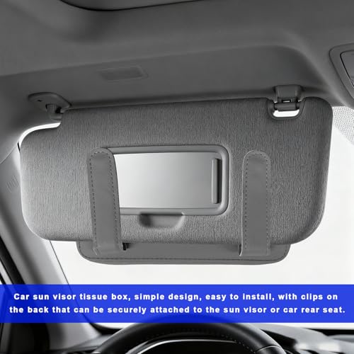 Car Tissue Holder, PU Leather Auto Sun Visor Tissue Case Napkin Holder with Zipper, Rectangular Mask Dispenser Hanging Paper Towel Organizer for Cars SUVs Trucks RVs (Gray) - color: Gray