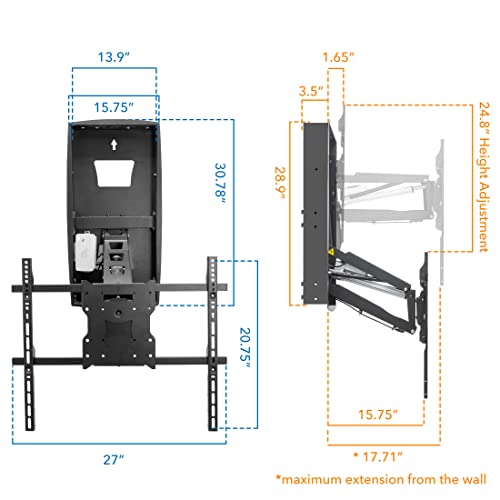 Mount-It! Motorized Fireplace TV Wall Mount, Electric TV Mount with Height Adjustable Drop Down Arms for Mantel Installation, Fits 65, 70, 75, 80 Inch Screens