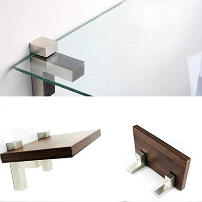 AWEN Solid Metal Adjustable Wood/Glass Shelf Bracket Wall Mount, Shelf Holders，3-28mm Thick Adjustable Shelf Bracket, 25lbs Load, Brushed Nickel, 2 Pack - size: Brushed Nickel