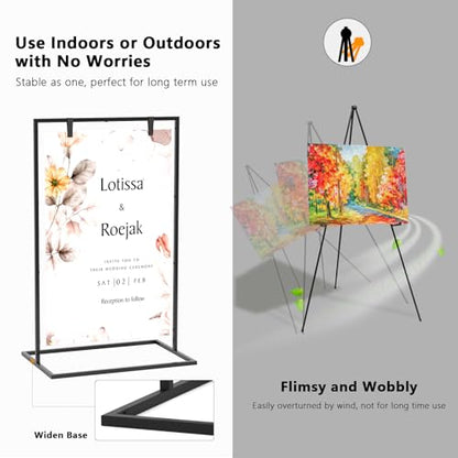 50H" Wedding Welcome Sign Stand with 8 Pair Satin Ribbon & 2 Leather Strap - color: Black