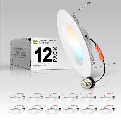 ASD 12 Pack Retrofit LED Recessed Lighting 6 Inch, 5CCT Wafer Lights - color: White, size: 12 Pack