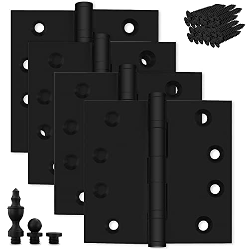 Black Heavy Duty Door Hinge Matte Black Ball Bearing 4x4 Inch Heavy Duty with Decorative Screw-on Tips Included - Set of 24 Solid Brass Matte Black Door Hinges (Flat Black) - color: Flat Black