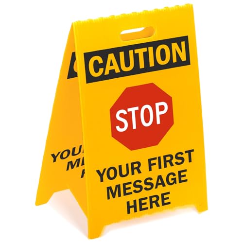 SmartSign Custom 'STOP' Reversible Folding Floor Sign, 2-Sided Corrugated Plastic, A-Frame Standing Floor Sign, 20" x 11", Made in USA