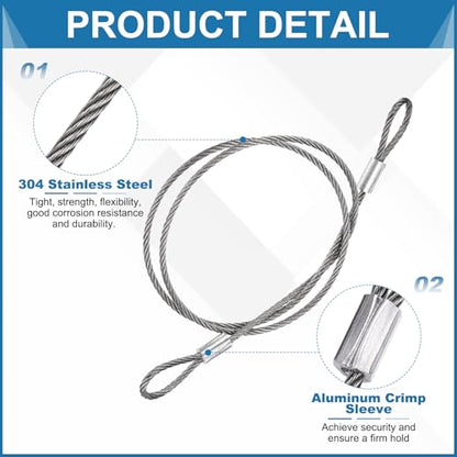 PATIKIL 2mmD x 20" L Outdoor Travel Security Cable, 5PCS 304 Stainless Steel Safety Wire Rope Luggage Anti-Theft Cable with Loop Ends for Bike Motorcycle Home Decoration, Silver - size: 0.08 in D x 20 in L