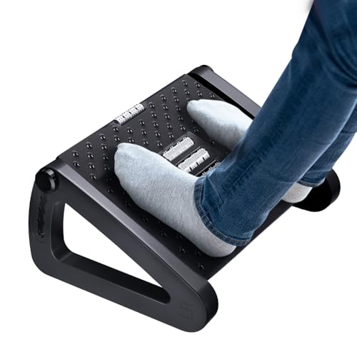 Foot Rest for Under Desk at Work, Six Heights Adjustable Foot Stool - color: Black