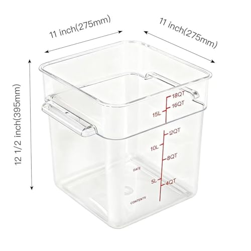4 Pack Food Storage Containers with Red Lids, 18.0 Qt - Square, Clear, Polycarbonate, for Restaurant Commercial Kitchen and Home party - color: 18.0 Qt-Red Lids