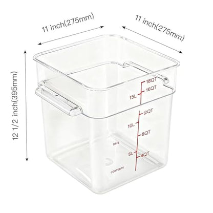 4 Pack Food Storage Containers with Red Lids, 18.0 Qt - Square, Clear, Polycarbonate, for Restaurant Commercial Kitchen and Home party - color: 18.0 Qt-Red Lids