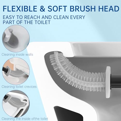 TEITEAI RV Toilet Bowl Brush - Silicone Bristles, Gentle on Toilets | Wall-Mounted for RVs, Trailers, Campers | Anti-Roll, Anti-Drip Design for Travel-Friendly Convenience