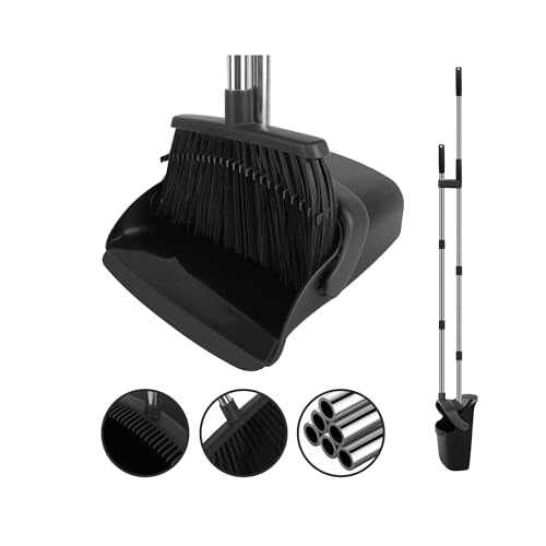 Black Broom and Dustpan Combo Set, 55" Long Handle Broom - color: Black, size: Large