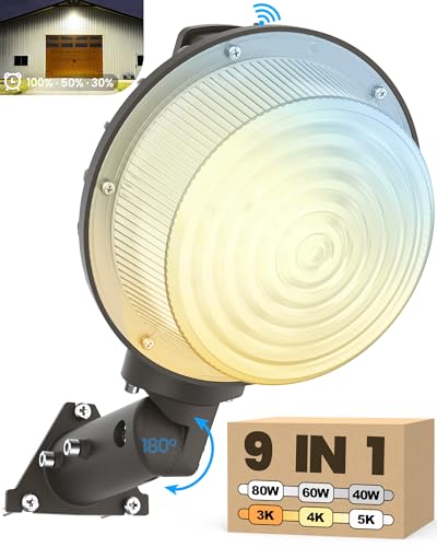 YARBO LED Barn Light with Switchable Wattage & Color: 80W/60W/40W, 5000K/4000K/3000K, 12000LM, Dusk to Dawn & Timer Dimming, AC100-277V, IP65 Waterproof ETL Listed for Garage Yard Barn Security Street