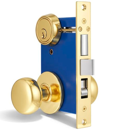 Tandefio 1 Set Double Cylinder Mortise Lock, Left Hand, Brass - color: Brass, style: Left Hand