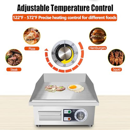 14" Commercial Electric Griddle,Electric Countertop Flat Top Griddle,110V 1500W Electric Flat Top Grill,Non-Stick Restaurant Teppanyaki Stainless Steel Grill,Adjustable Temperature Control - style: 14''