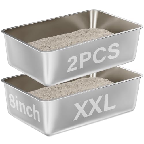 2 Pack Stainless Steel Litter Box-XXL Metal Litter Box for Big Cats 8IN Deep, Cat LitterBox-Pet Toilet Easy to Clean,High Sided Cat Litters Boxes Adult Cats,Non Stick, No Smell - color: 2pcs - 23.6" L x 15.7" W x 8" H
