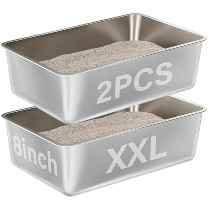 2 Pack Stainless Steel Litter Box-XXL Metal Litter Box for Big Cats 8IN Deep, Cat LitterBox-Pet Toilet Easy to Clean,High Sided Cat Litters Boxes Adult Cats,Non Stick, No Smell - color: 2pcs - 23.6" L x 15.7" W x 8" H