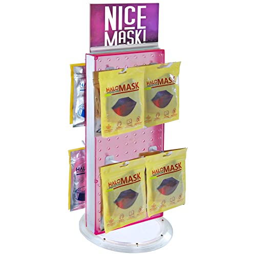 Azar Displays 700508-PNK-4C16 8-Inch W by 20-Inch H Revolving Black Pegboard Counter Display with 16-Pack of 4 inch Locking Hooks, Pink - color: Pink, style: Pegboard + Hooks
