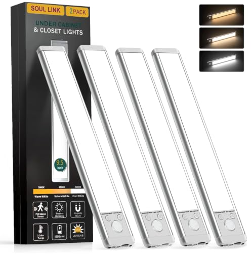 Soul Link 4-Pack 9.5" 76-LED Motion Sensor Under Cabinet Lights, Wireless - size: 9.5inch - 4pack