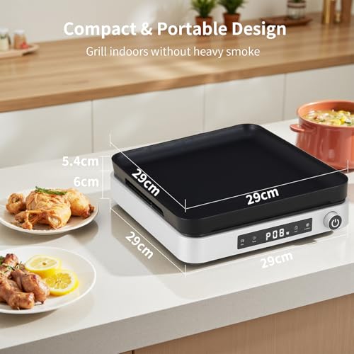 COOKTRON Portable Induction Cooktop with Griddle Pan, 1800W, Silver - size: Single Induction Cooktop with Grill Pan