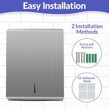 Stardrix Paper Towel Dispenser Wall Mount, Brushed Stainless Steel Commercial Paper Towel Holder with Lock, Large Capacity 400 C Fold/525 Multifold Towels - color: Brushed, size: 400 C Fold/525 Multi-Fold with Lock