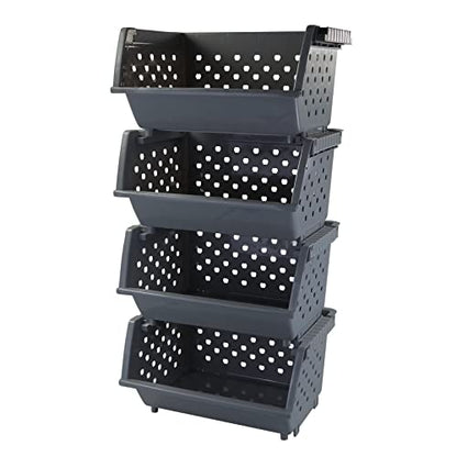 4-Pack Gray Plastic Stackable Kitchen Storage Basket