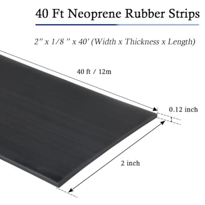 LSGCQ Neoprene Rubber Strips with Adhesive Backing Rubber Sheets - size: 2” Wide x 1/8" Thick x 40' Long