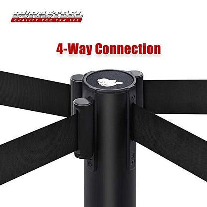 DuraSteel Crowd Control Barriers Line Dividers - Metal Stanchion Posts with 6.5ft Black Retractable Belt Ropes - for Store Queues, Airport Lines, Event Entries - 6 Set/Pack - color: Black Belt, style: Black Stanchion 6 Pieces + 1 Vert Frame