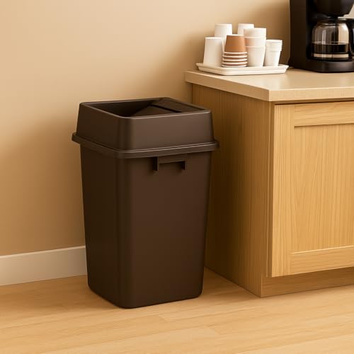 1 Pack Brown 19 Gallon Square Commercial Trash Can with Lid, Heavy Duty Plastic Waste Bin with Venting Channels and Built-in Handles - color: Brown, size: 19 Gallon
