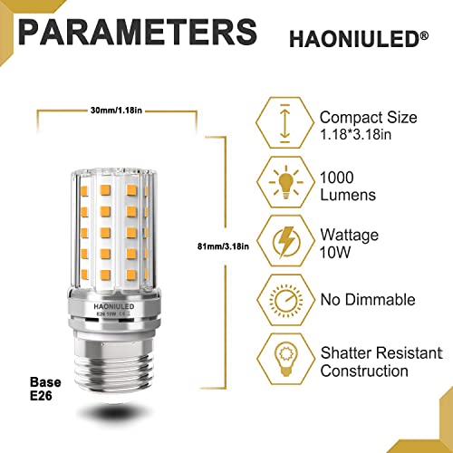 5 Pack, E26 LED Corn Light bulbs, Warm White 3000K, 1000 lumen, 100 Watt Equivalent Incandescent Bulbs, Non-Dimmable E26 LED Bulbs, Edison Candelabra LED Light Bulb for Indoor Home Household Lighting - color: 3000k Warm White