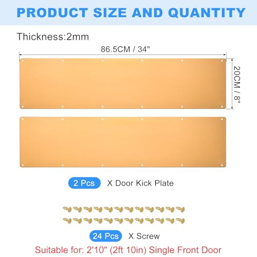 uxcell 2pcs Door Kick Plate, 8 x 34 Inches Aluminum Kick Plate Door Plate, 2 mm Thickness, for Exterior Front Door or Back Door, Gold - color: Gold, size: 8 x 34 Inch