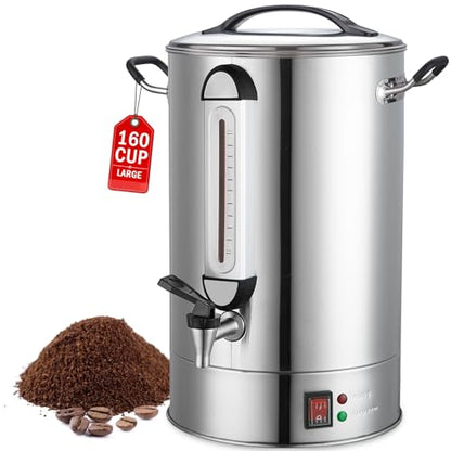 Commercial Coffee Urn 24L 160Cup Stainless Steel Quick Brew Hot Dispenser for Catering, Commercial Grade Large Capacity Coffee Maker For Meeting Rooms, Church, School, for 100+ Guests - size: 24 Liters