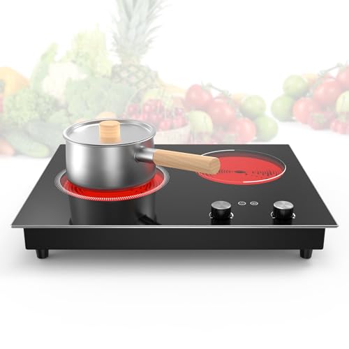 GIHETKUT Electric Cooktop,110V 2100W 2 Burner stove,Built-in & Countertop Stove Top with10 Heating Level, Timer & Kid Safety Lock, LED Knob Touch Control 2 Burner Electric Cooktop - size: 2 Burner Electric Cooktop Built-In