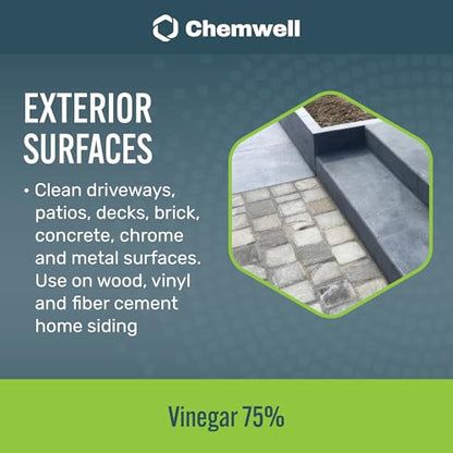 Chemwell 75% Vinegar (32 fl oz) - General Purpose All-Natural Multi-Surface Cleaner for Home, Patio & Commercial - High Performance, Powerful Concentrated Acetic Acid - Made in USA - color: 75% - 32 fl oz