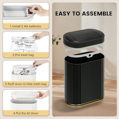ELPHECO Motion Sensor Bathroom Trash Can with Lid 2 Gal Automatic Trash Can - color: Black Gold