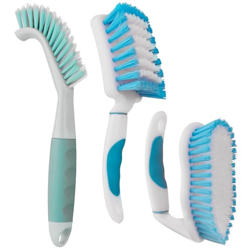 3 Pack Scrub Brush Set, Heavy-Duty Scrub Brushes for Cleaning Bathroom