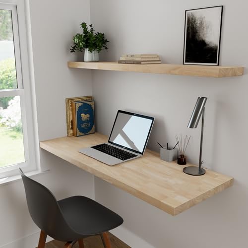 Howizz Wood Butcher Block Shelf 12" x 3ft x 1.5" Inches, Hevea Unfinished Solid Wood Countertop Shelf Board. - size: 36"L x 12"W x 1.5"Th