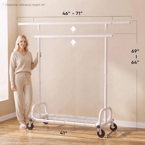 HOKEEPER Clothes Rack 450LBS Adjustable Garment Rack with Wheels, White - color: White